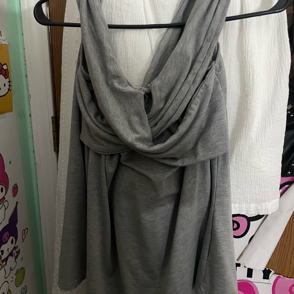 Grey Draped Cowl Neck Dress
